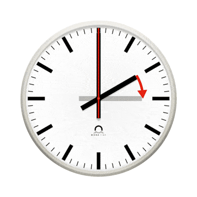 Second version of the GIF animation showing daylight saving time change for digital clocks by MOBATIME