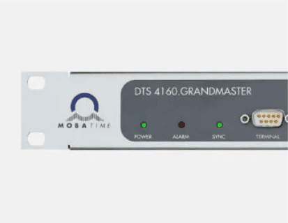 Front view of a PTP Grandmaster Clock DTS 4160 in white