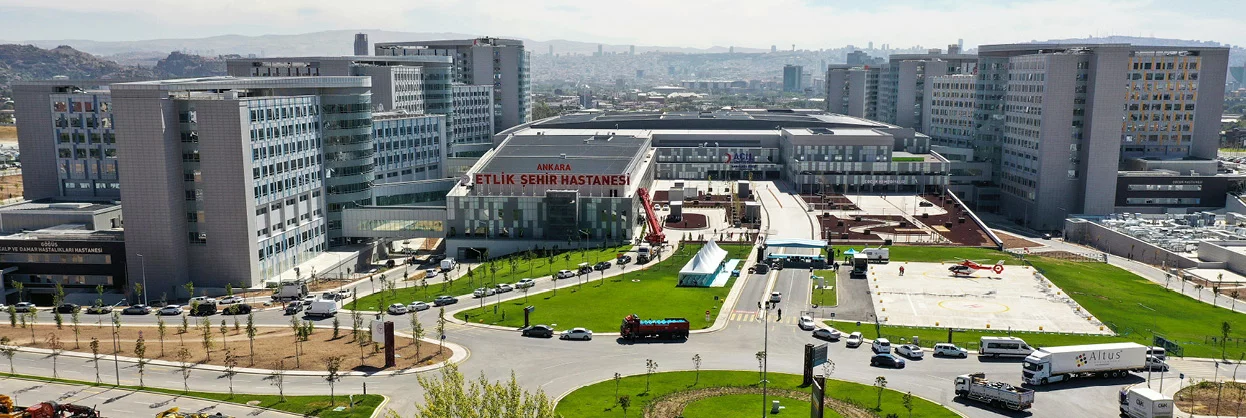 Drone shot with a view of Ankara Etlik City Hospital