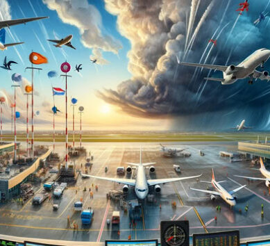 Detailed view of an airport runway with parked aircraft, highlighting the importance of time synchronization at airports