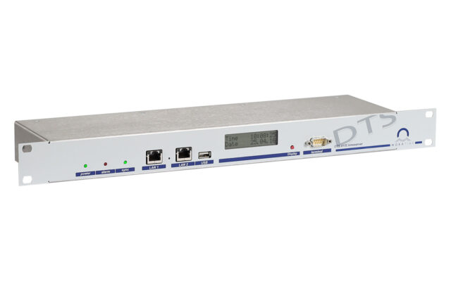 Mobatime dts4132-3 time server NTP side view, DCF IRIG synchronization