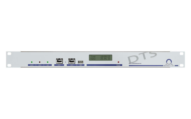 Mobatime dts4138-1 time server NTP front view DCF IRIG synchronization 