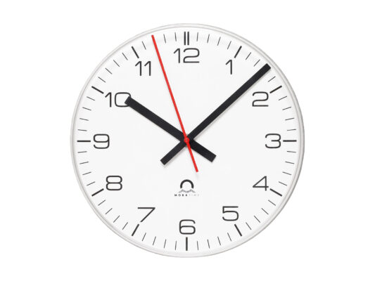 Mobatime eco-1 indoor analogue clock front view white housing