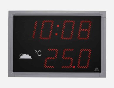 Mobatime DT Series outdoor digital clock Black powder coated aluminium housing Time temperature