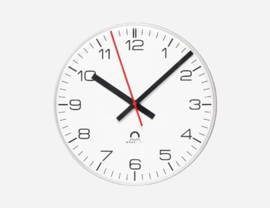 Mobatime ECO indoor analogue clock white housing front view