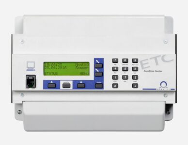 Panel view of MOBATIME's ETC Master Clock, highlighting connectivity options for comprehensive time systems