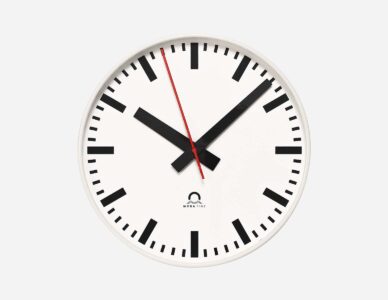 Mobatime Flex indoor analogue clock front view white housing