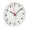 indoor clock analog Trend, Side view, white housing, white dial, black hands, red second hand.