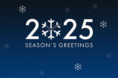 Visuel clé pour les fêtes de fin d'année 2024/2025 avec des vœux de saison et des flocons de neige.