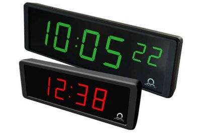 Horloge digitale d'intérieur ECO DC vue de côté avec 2 horloges 57mm et 100mm de hauteur de caractères