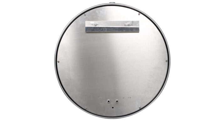 Mobatime profiline outdoor analogue clock metallic case (Aluminum) back view