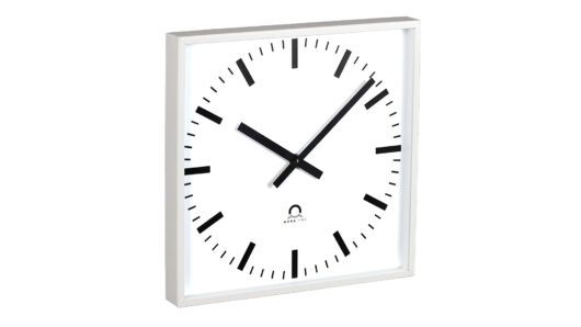 Mobatime flexQuad30-3 horloge analogique intérieure boîtier en aluminium vue latérale carrée
