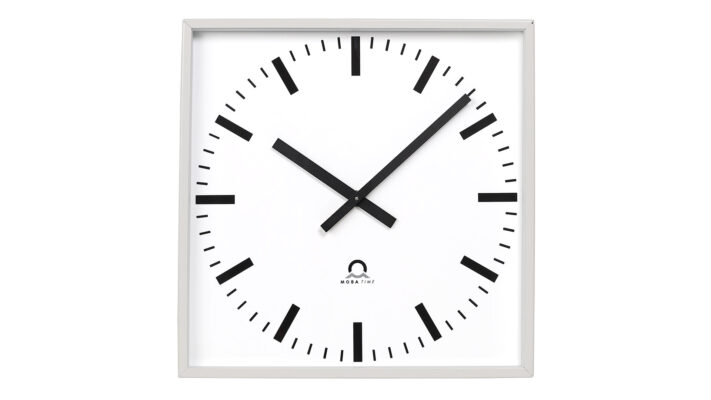 Mobatime flexquad 30-1 indoor analogue clock, aluminum housing, front view square