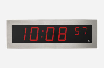 Mobatime SLH-DC, front view, indoor digital clock with stainless steel housing