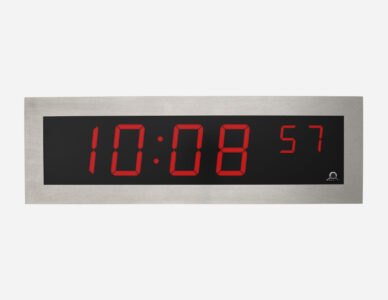 Mobatime SLH-DC, front view, indoor digital clock with stainless steel housing