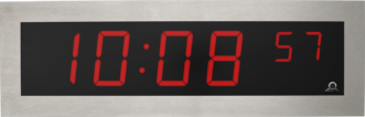 Mobatime SLH-DC, vue de face, horloge numérique intérieure avec boîtier en acier inoxydable