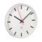 indoor clock analog Trend, Side view, white housing, white dial, black hands, red second hand.