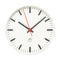 indoor clock analog Trend, front view, white housing, white dial, black hands, red second hand.