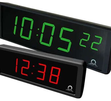 digital indoor clock ECO DC side view with 2 clocks 57mm and 100mm charakter height