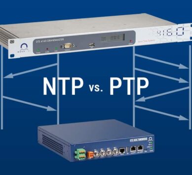 Comparative image illustrating the differences between Network Time Protocol (NTP) and Precision Time Protocol (PTP)