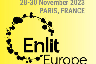Enlit logo on yellow background with date of the exhibition